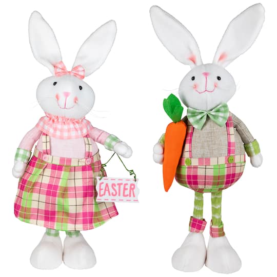 35836518 Bunny Rabbit Figurines with Easter Sign Spring Decorations - 19' - Pink and Green - Set of 2